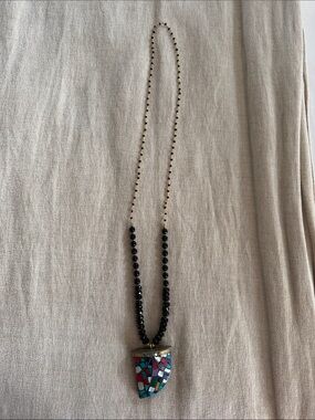 Black Beaded Necklace with Colorful Mosaic Pendant